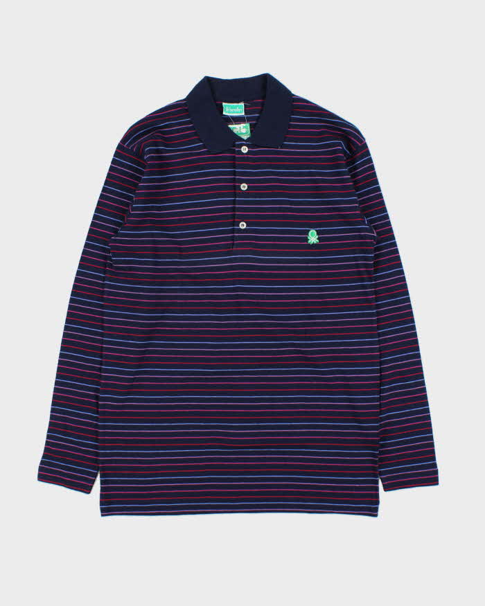 DSWT Vintage 1980s Benetton Striped Tennis Long Sleeve Polo Shirt - M