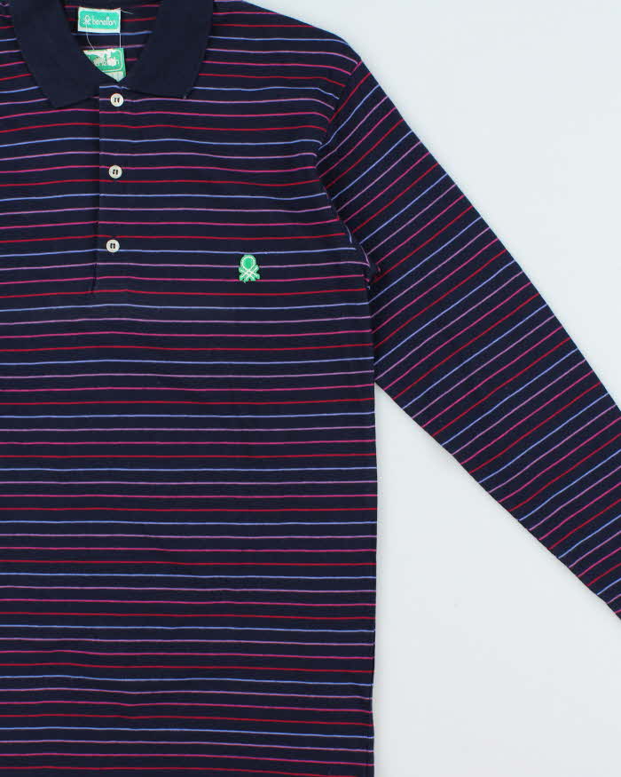 DSWT Vintage 1980s Benetton Striped Tennis Long Sleeve Polo Shirt - M