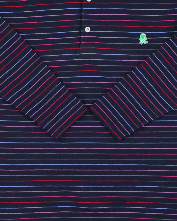 DSWT Vintage 1980s Benetton Striped Tennis Long Sleeve Polo Shirt - M