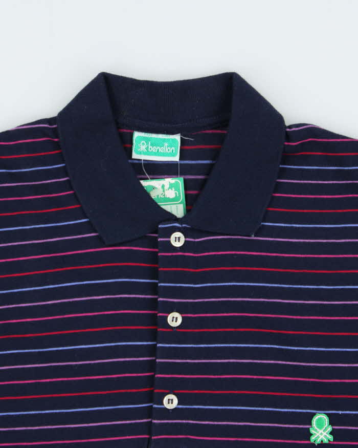 DSWT Vintage 1980s Benetton Striped Tennis Long Sleeve Polo Shirt - M