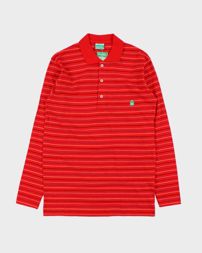 DSWT Vintage 1980s Benetton Striped Tennis Long Sleeve Polo Shirt - M