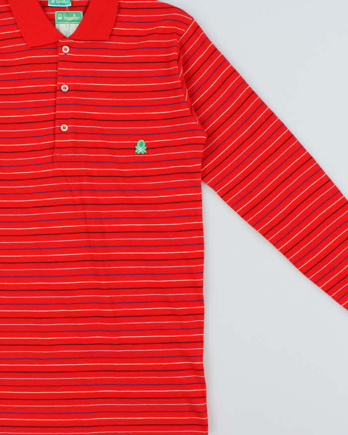 DSWT Vintage 1980s Benetton Striped Tennis Long Sleeve Polo Shirt - M