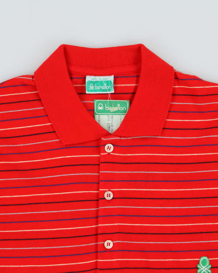 DSWT Vintage 1980s Benetton Striped Tennis Long Sleeve Polo Shirt - M