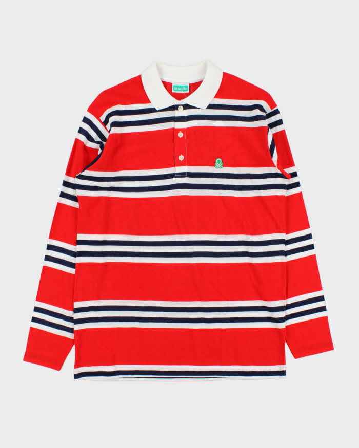 DSWT Vintage 1980s Benetton Striped Long Sleeve Tennis Polo Shirt - M