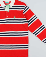 DSWT Vintage 1980s Benetton Striped Long Sleeve Tennis Polo Shirt - M