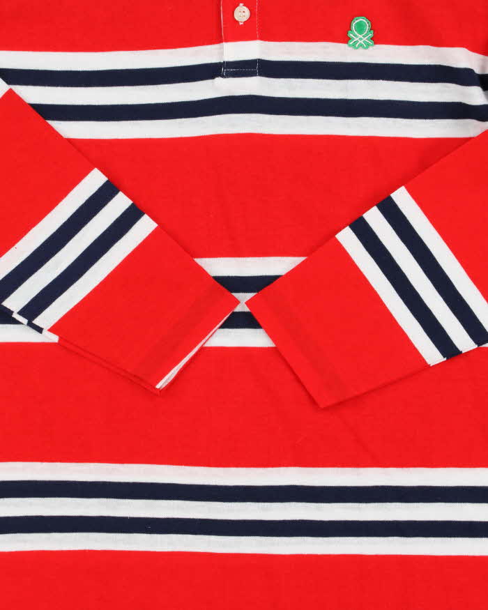 DSWT Vintage 1980s Benetton Striped Long Sleeve Tennis Polo Shirt - M