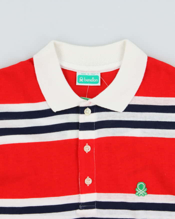 DSWT Vintage 1980s Benetton Striped Long Sleeve Tennis Polo Shirt - M