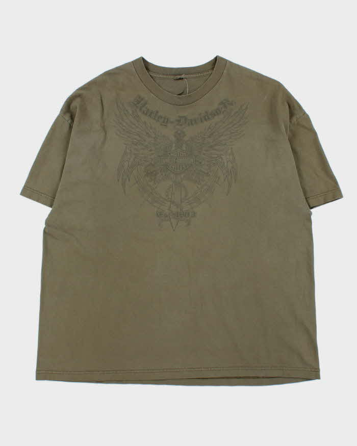 Vintage Y2K 2003 Harley Davidson Khaki Alberta Crewneck T-Shirt - XXL