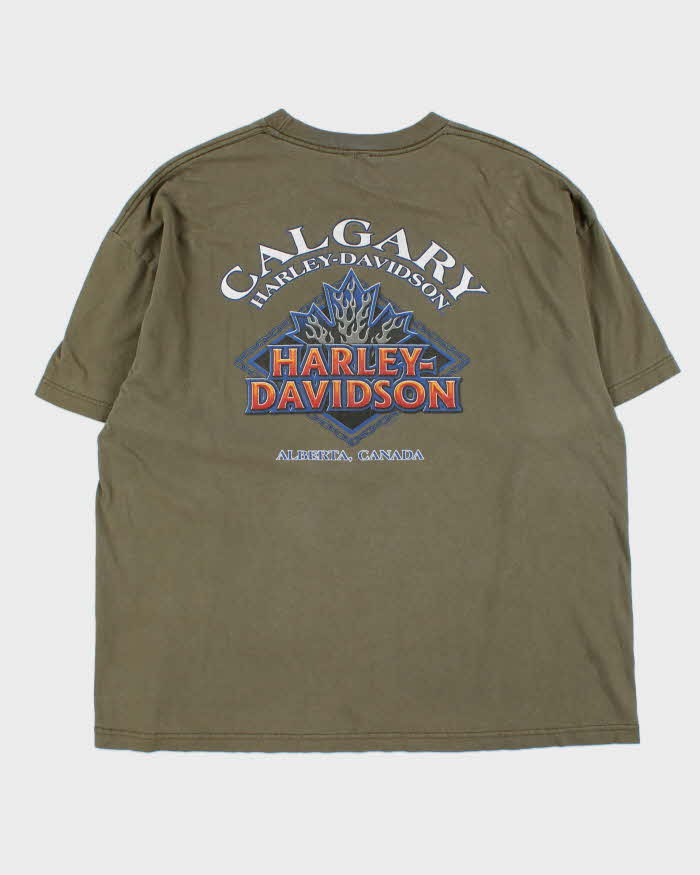 Vintage Y2K 2003 Harley Davidson Khaki Alberta Crewneck T-Shirt - XXL