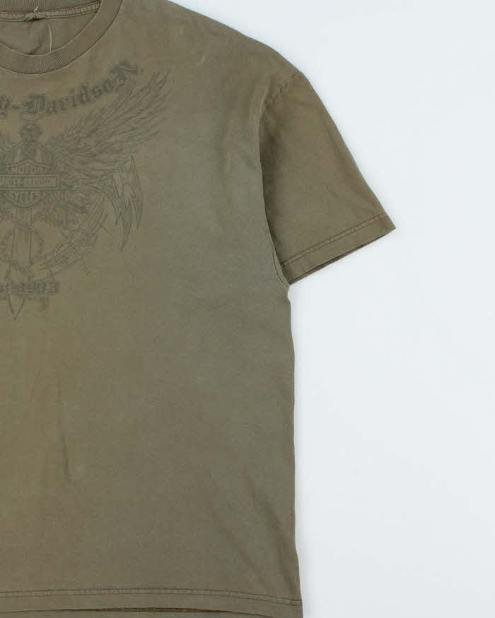 Vintage Y2K 2003 Harley Davidson Khaki Alberta Crewneck T-Shirt - XXL