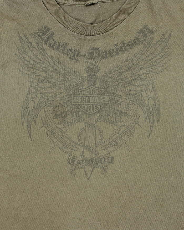 Vintage Y2K 2003 Harley Davidson Khaki Alberta Crewneck T-Shirt - XXL
