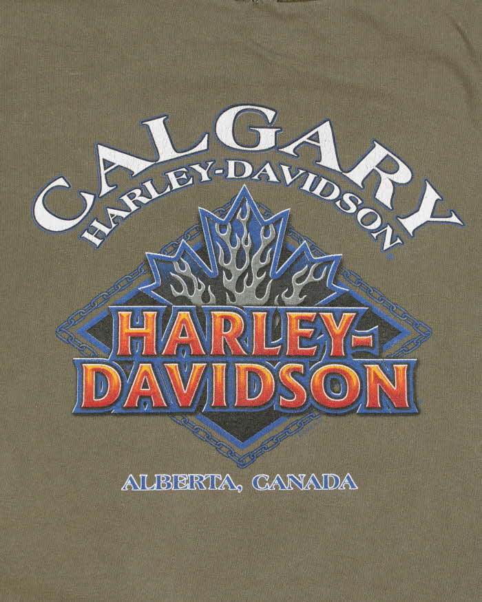 Vintage Y2K 2003 Harley Davidson Khaki Alberta Crewneck T-Shirt - XXL
