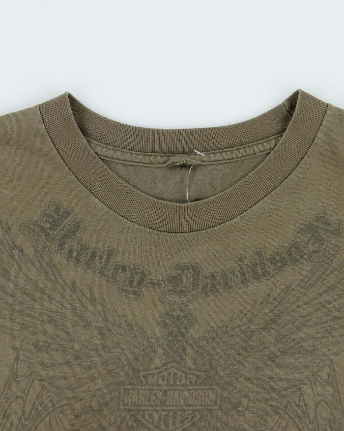 Vintage Y2K 2003 Harley Davidson Khaki Alberta Crewneck T-Shirt - XXL