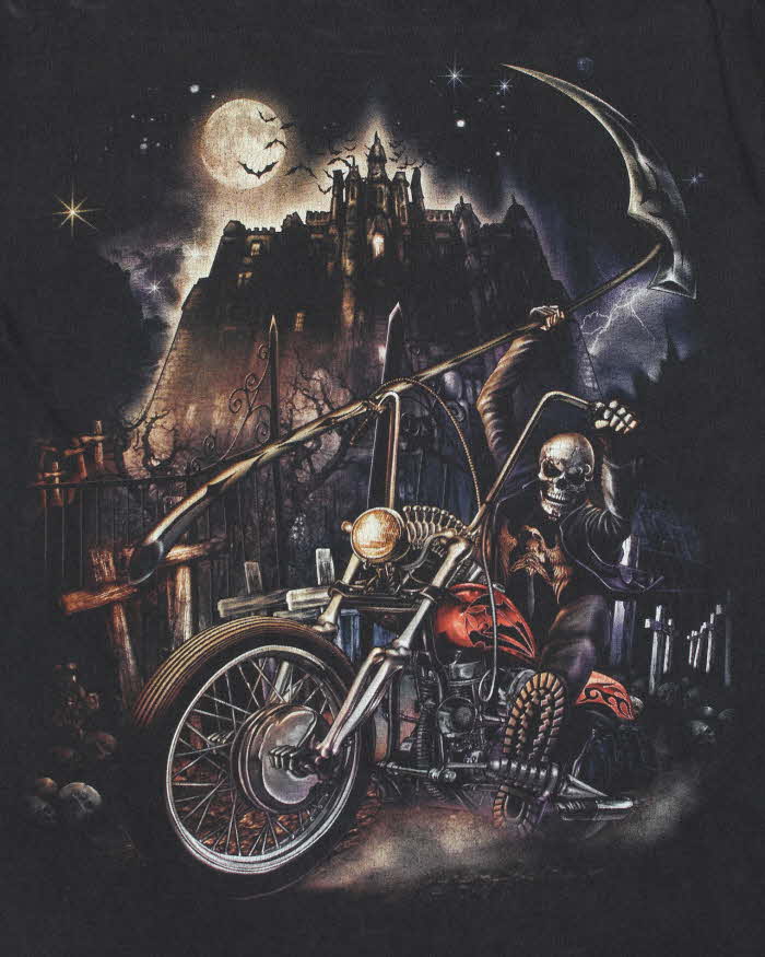 Vintage Y2K 00s Jays Rock Skeleton Biker Graphic Crewneck T-Shirt - M