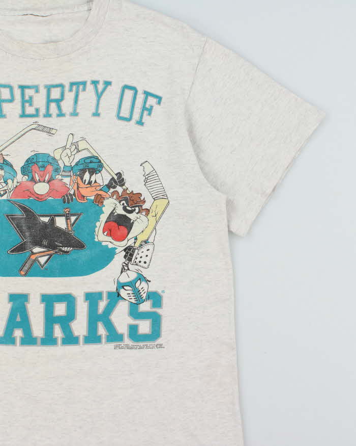 Vintage 1991 NHL x Looney Tunes San Jose Sharks Grey Marl Single Stitch Made In USA Crewneck T-Shirt - L