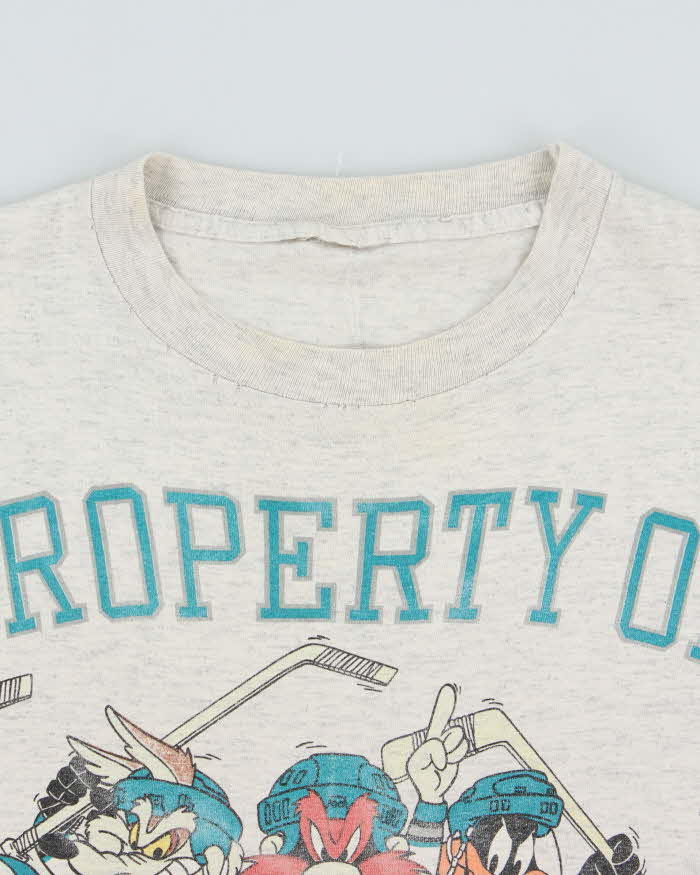 Vintage 1991 NHL x Looney Tunes San Jose Sharks Grey Marl Single Stitch Made In USA Crewneck T-Shirt - L