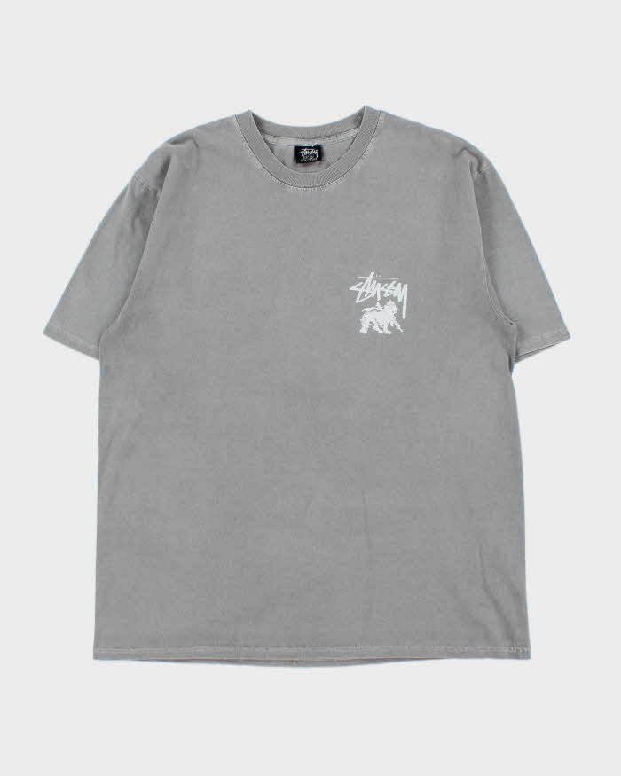 Vintage Stussy Rasta Lion Free Yourself Faded Grey Crewneck T-Shirt - L