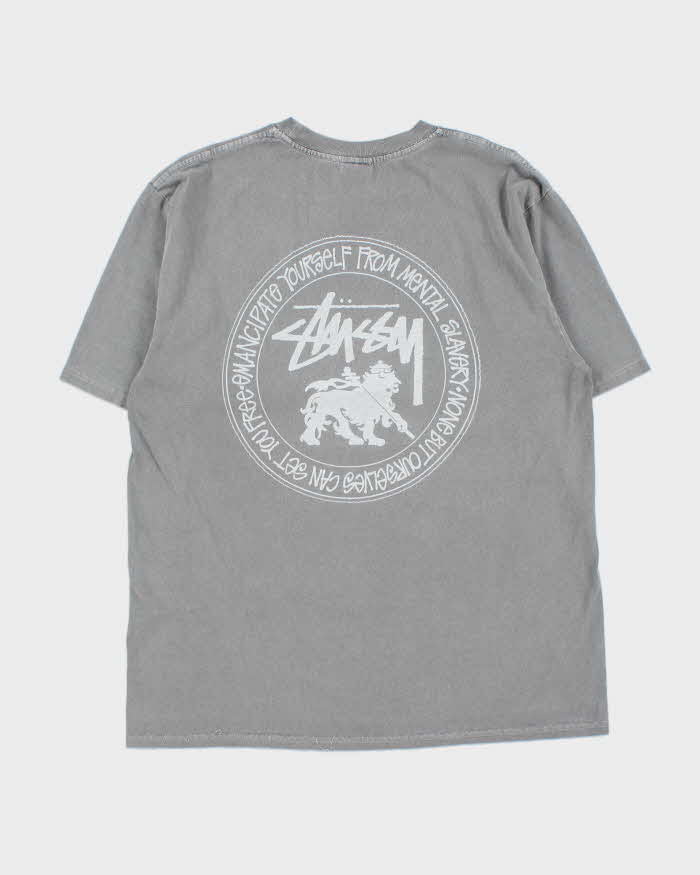 Vintage Stussy Rasta Lion Free Yourself Faded Grey Crewneck T-Shirt - L