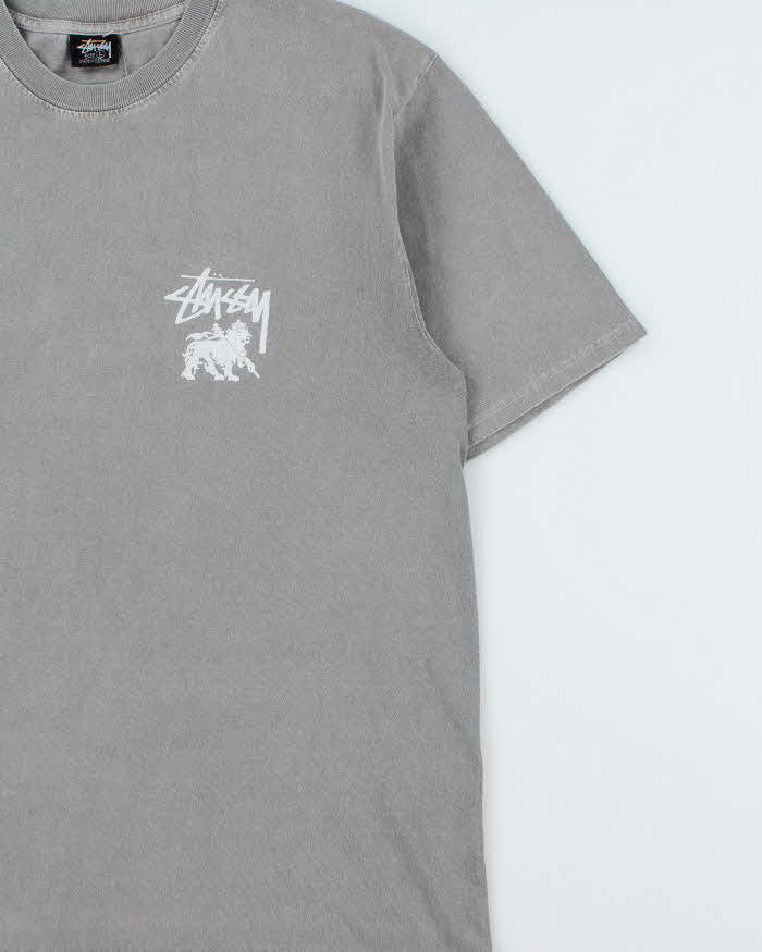 Vintage Stussy Rasta Lion Free Yourself Faded Grey Crewneck T-Shirt - L