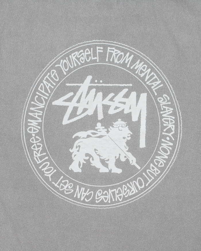 Vintage Stussy Rasta Lion Free Yourself Faded Grey Crewneck T-Shirt - L