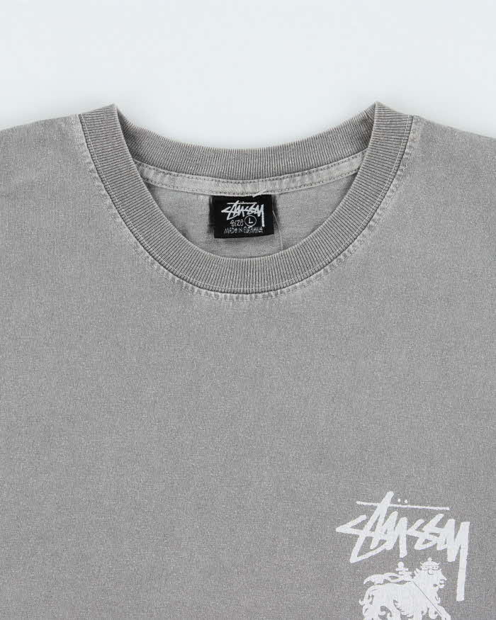 Vintage Stussy Rasta Lion Free Yourself Faded Grey Crewneck T-Shirt - L