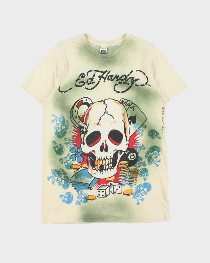 Vintage Y2K 00s Ed Hardy Rhinestone Dyed Graphic Made In USA Crewneck T-Shirt - M