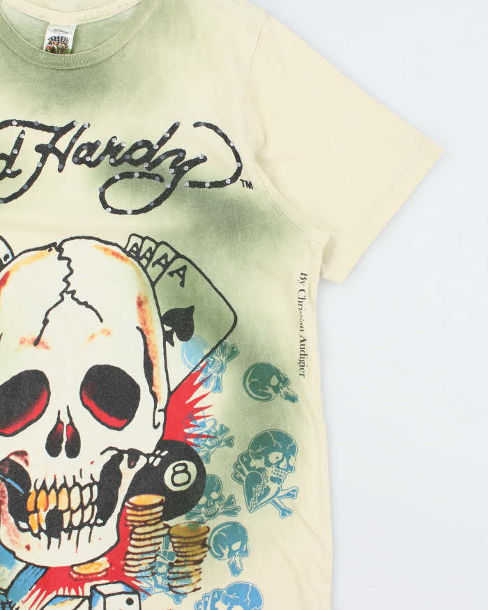 Vintage Y2K 00s Ed Hardy Rhinestone Dyed Graphic Made In USA Crewneck T-Shirt - M