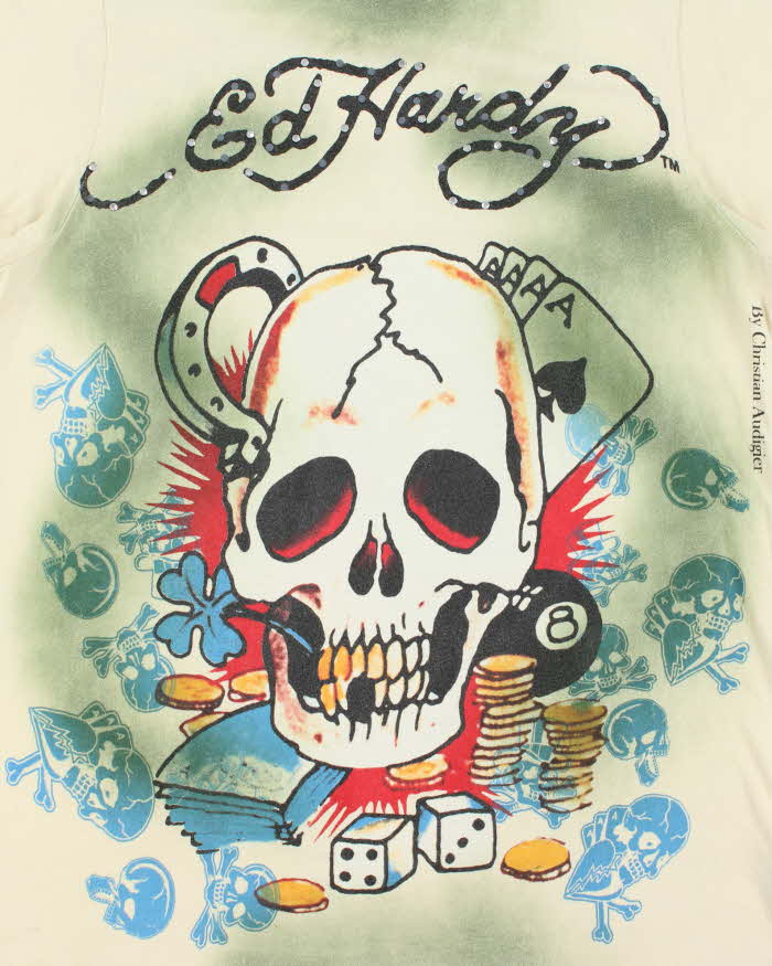 Vintage Y2K 00s Ed Hardy Rhinestone Dyed Graphic Made In USA Crewneck T-Shirt - M