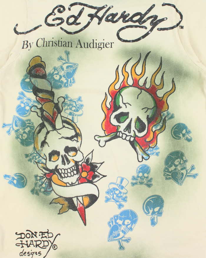 Vintage Y2K 00s Ed Hardy Rhinestone Dyed Graphic Made In USA Crewneck T-Shirt - M