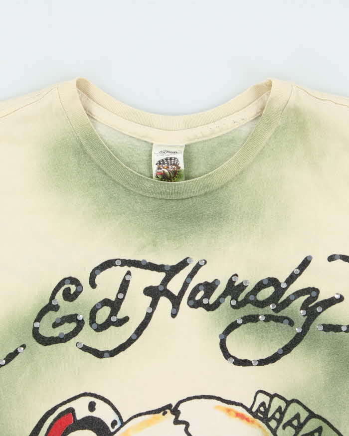 Vintage Y2K 00s Ed Hardy Rhinestone Dyed Graphic Made In USA Crewneck T-Shirt - M