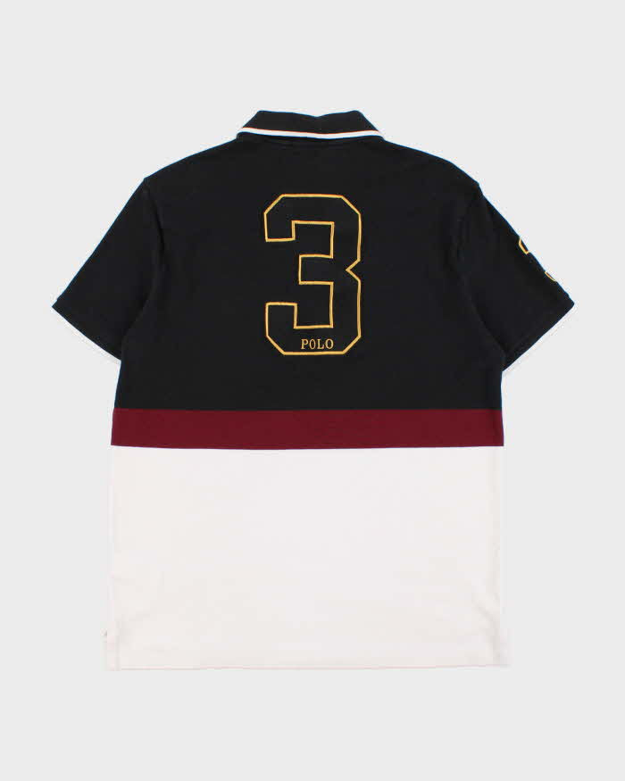 Vintage Polo Ralph Lauren Large Pony Tri-Colour Custom Slim Fit Short Sleeve Polo Shirt - L