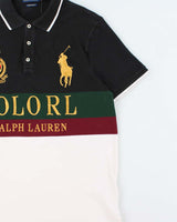 Vintage Polo Ralph Lauren Large Pony Tri-Colour Custom Slim Fit Short Sleeve Polo Shirt - L