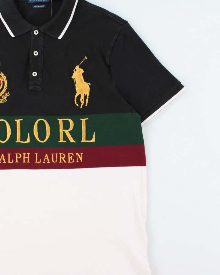 Vintage Polo Ralph Lauren Large Pony Tri-Colour Custom Slim Fit Short Sleeve Polo Shirt - L
