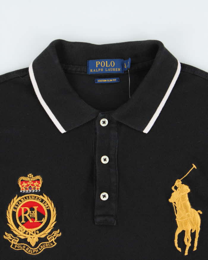 Vintage Polo Ralph Lauren Large Pony Tri-Colour Custom Slim Fit Short Sleeve Polo Shirt - L