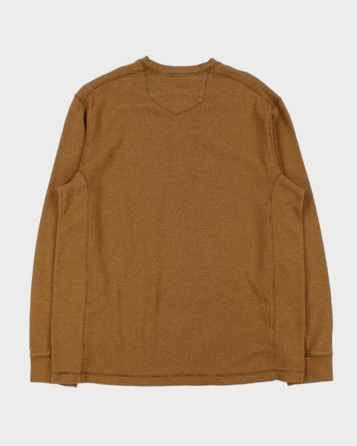 Vintage Eddie Bauer Heavyweight Tan Long Sleeve Henley Waffle T-Shirt - L