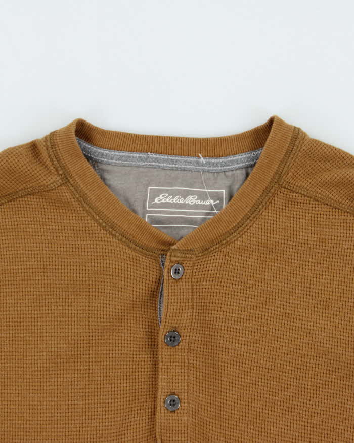 Vintage Eddie Bauer Heavyweight Tan Long Sleeve Henley Waffle T-Shirt - L