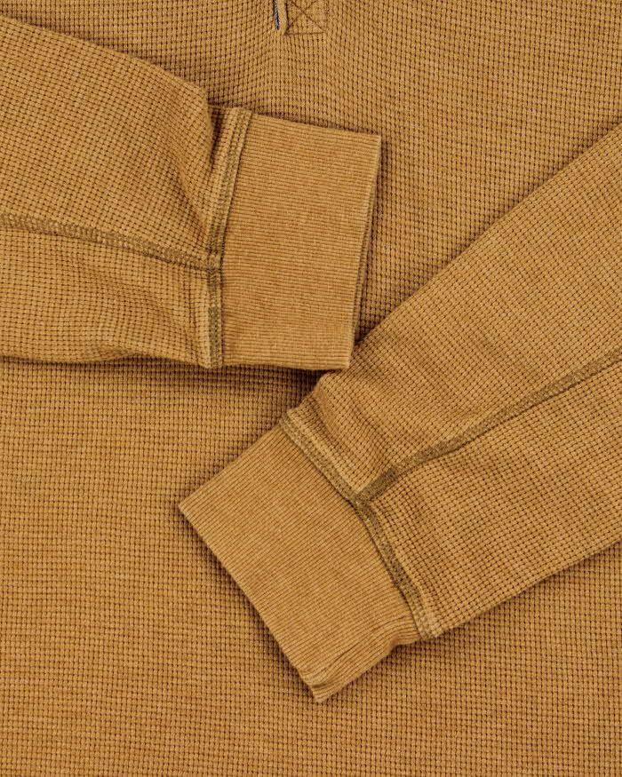 Vintage Eddie Bauer Heavyweight Tan Long Sleeve Henley Waffle T-Shirt - L