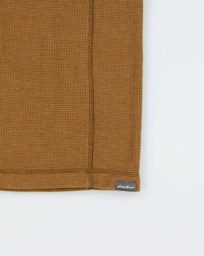 Vintage Eddie Bauer Heavyweight Tan Long Sleeve Henley Waffle T-Shirt - L