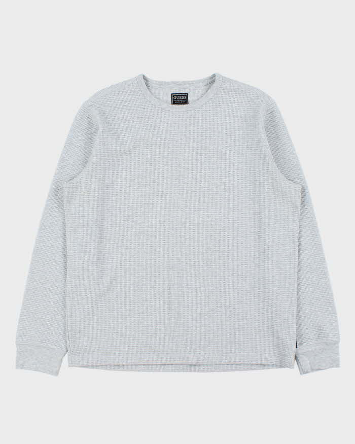 Vintage Y2K 00s Guess Heavyweight Marl Grey Long Sleeve Waffle T-Shirt - L