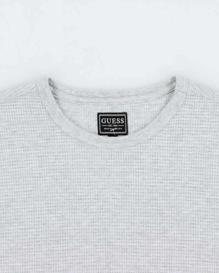 Vintage Y2K 00s Guess Heavyweight Marl Grey Long Sleeve Waffle T-Shirt - L