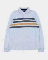 Vintage Tommy Hilfiger Striped Chambray Slim Fit Long Sleeve Polo Shirt - L