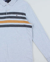 Vintage Tommy Hilfiger Striped Chambray Slim Fit Long Sleeve Polo Shirt - L