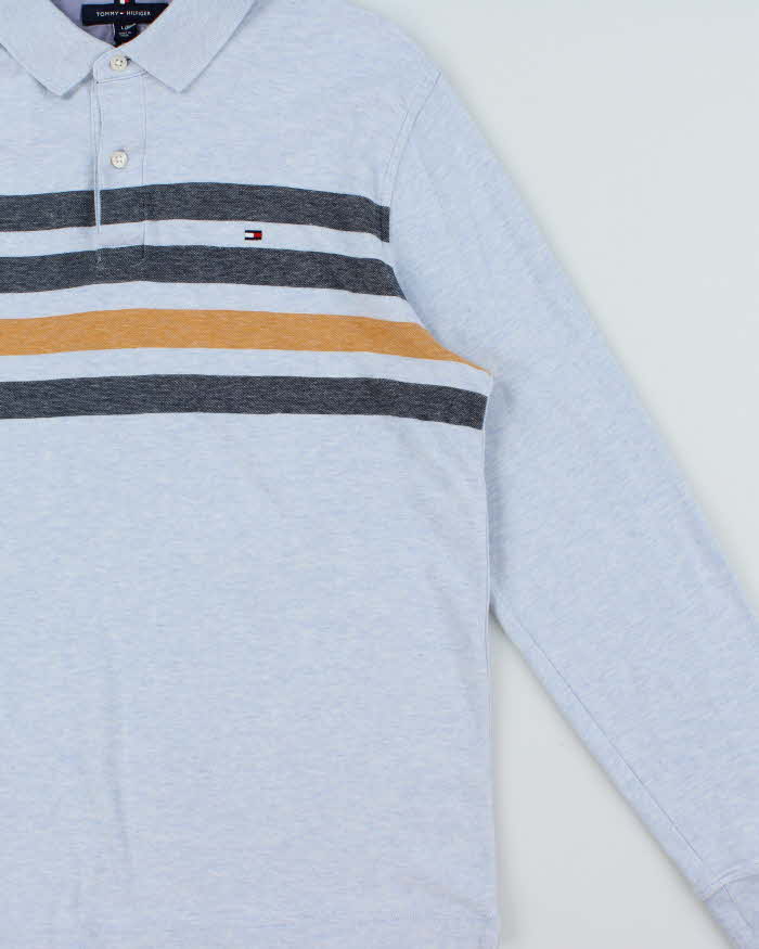Vintage Tommy Hilfiger Striped Chambray Slim Fit Long Sleeve Polo Shirt - L