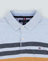 Vintage Tommy Hilfiger Striped Chambray Slim Fit Long Sleeve Polo Shirt - L