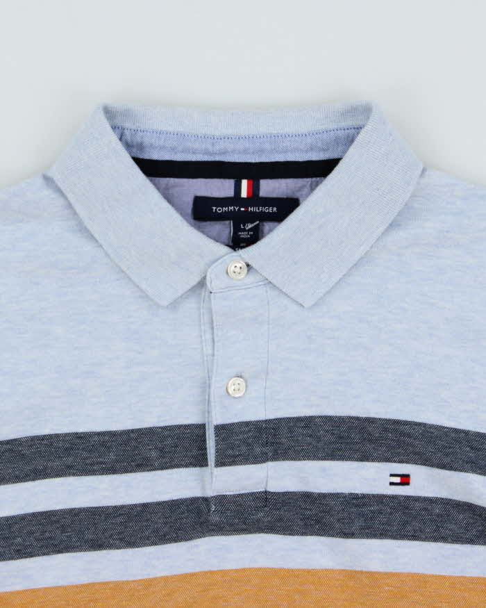Vintage Tommy Hilfiger Striped Chambray Slim Fit Long Sleeve Polo Shirt - L