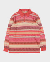 Vintage 1990s Pierre Cardin Striped Long Sleeve Zip Polo Shirt - L