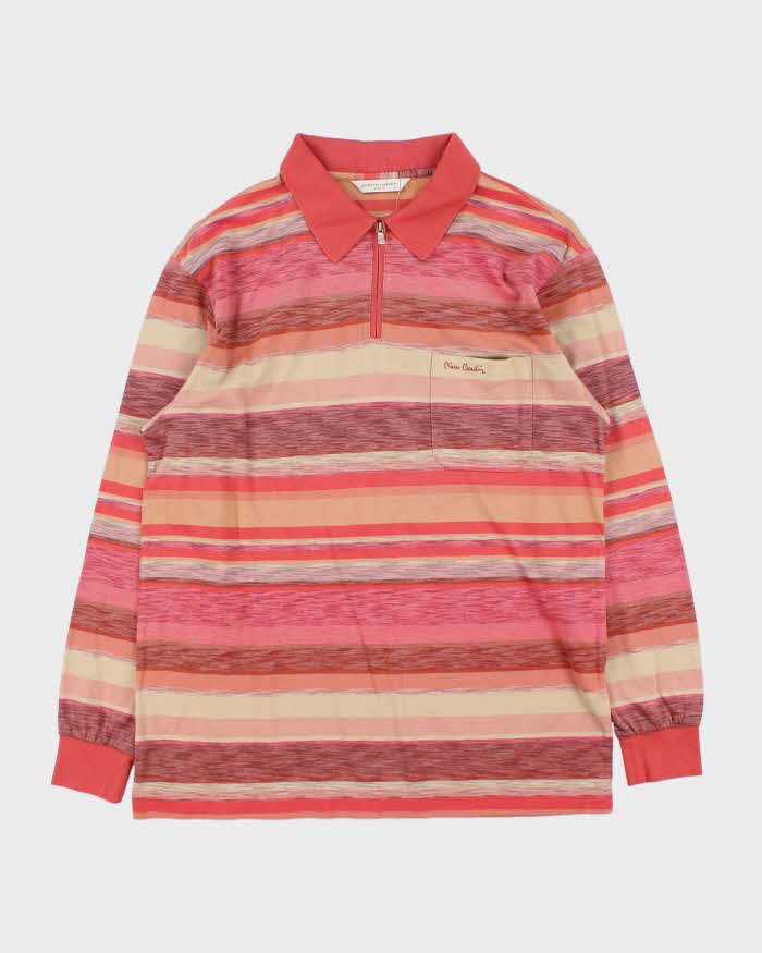 Vintage 1990s Pierre Cardin Striped Long Sleeve Zip Polo Shirt - L