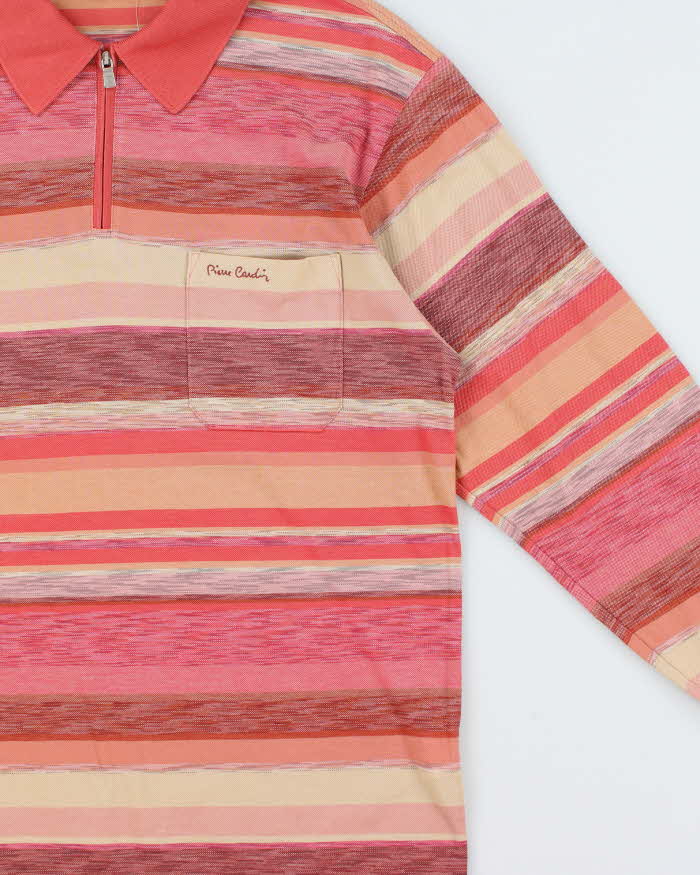 Vintage 1990s Pierre Cardin Striped Long Sleeve Zip Polo Shirt - L