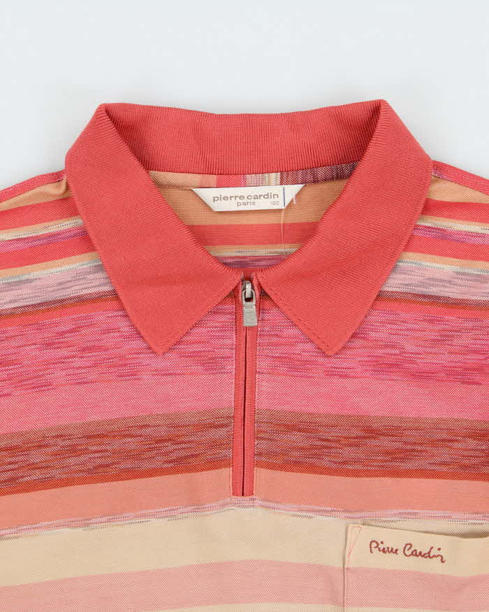Vintage 1990s Pierre Cardin Striped Long Sleeve Zip Polo Shirt - L