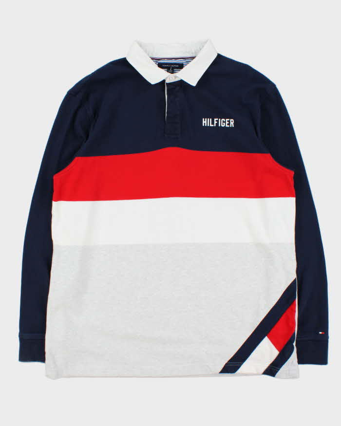 Vintage Tommy Hilfiger Colour Block Striped Long Sleeve Rugby Shirt - XL